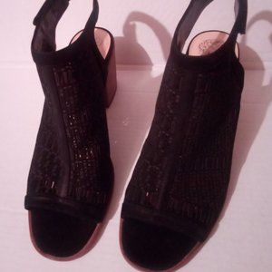 VInce Camuto Women's Black Leather Keannie Slingback Heel Sandals Shoe SIze 11M